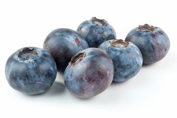 Five Fresh Blueberries Isolated on White Background