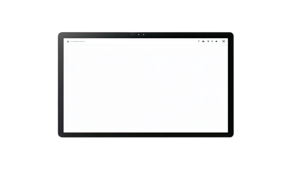 A sleek. modern tablet displaying a blank screen. positioned on a minimalist desk. surrounded by soft natural light. suggesting a calm workspace ideal for productivity and creativity