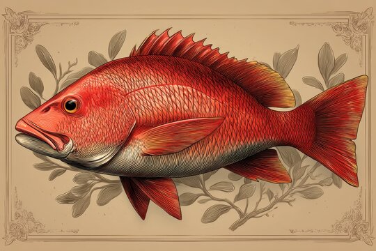 Vector illustration of Red Snapper featuring intricate details and optimized lines for use in small formats like packaging decor and educational graphics