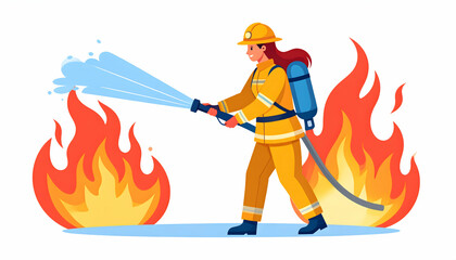 Female Firefighter Fighting Flames