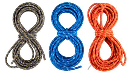 Colorful climbing ropes forming an eight shape on a transparent background, ideal for safety and rescue operations