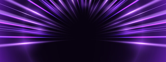 Obraz premium Modern abstract high-speed movement. Dynamic motion light trails with motion blur effect on dark background. Panoramic high speed technology concept, light abstract background. 