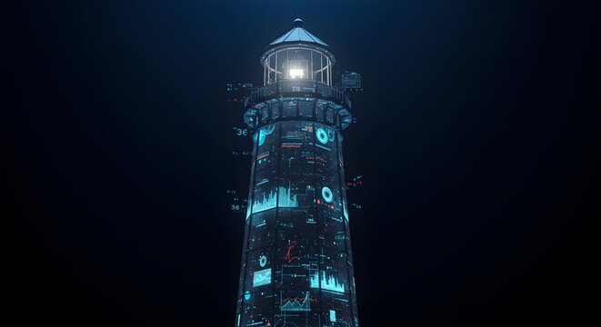 Digital Lighthouse Beacon Illuminating Future Technologies and Data Streams - Powered by Adobe