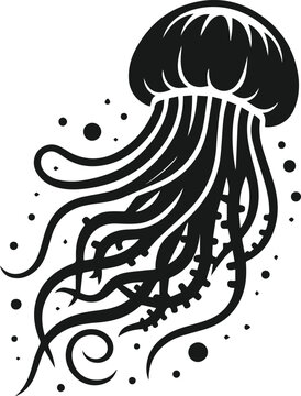 black jellyfish swimming in water clip art preview