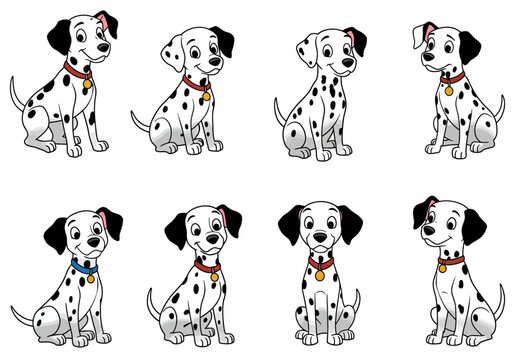 Four Cartoon Dalmatians in Various Poses