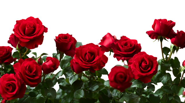 Bunch of red roses frame border for text and design for International Women's Day. Mother's Day with copy space, isolated on a transparent background PNG 