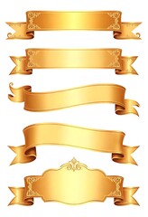 Elegant golden ribbons and scroll banners set for royal labels design high resolution photo