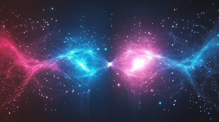 Abstract futuristic background with intersecting blue and pink light streaks glowing in design made with Generative AI technology

