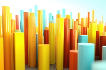 Obraz premium Colorful abstract cylindrical shapes create a vibrant landscape in a bright environment