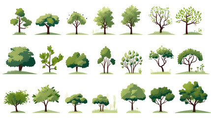 Fototapeta premium High-Quality Forest Tree Vector Elements Green and Black Silhouette Illustration for Graphic Design Projects