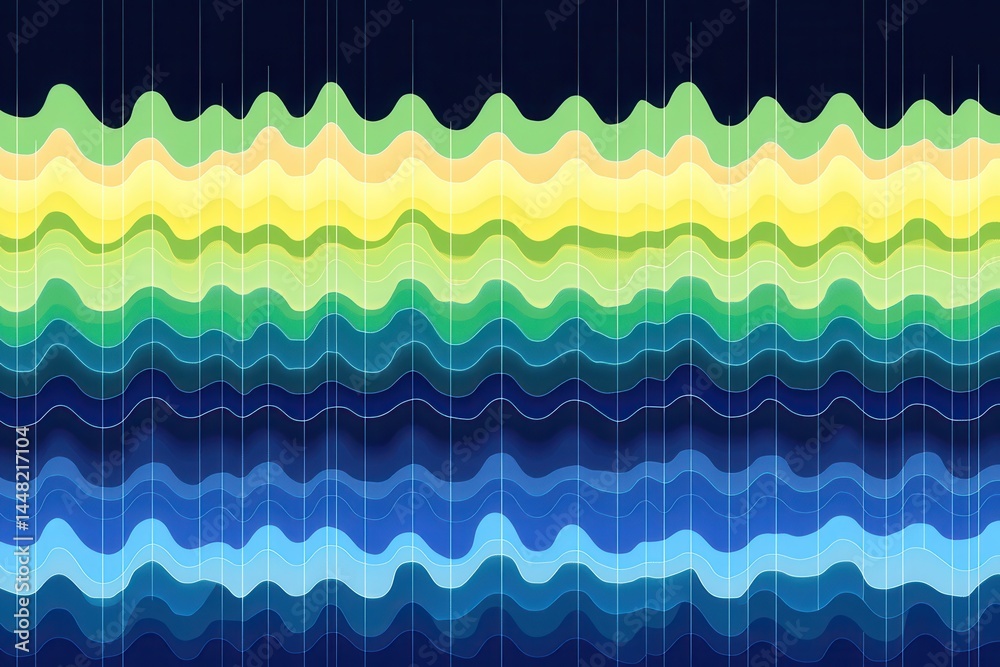 Poster colorful abstract wave patterns representing sound frequencies in a digital background