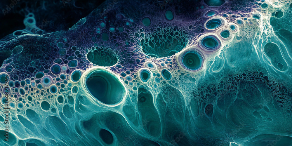 Aufkleber abstract teal and purple organic texture with bubble-like formations, creating a mesmerizing and int