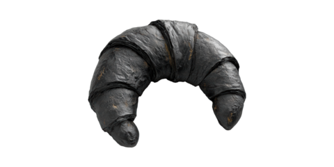 Black Charcoal Croissant. Unique Culinary Art And Creative Food Presentation Isolated On Transparent Background