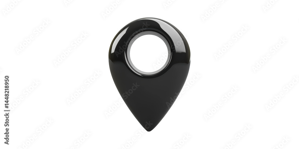 Poster black 3d location pin icon. symbol of navigation and geolocation in digital maps isolated on transpa