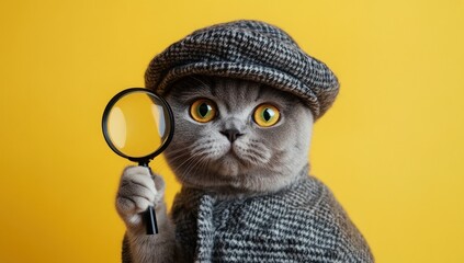 Detective Cat: A Feline Sherlock Holmes in a Stylish Tweed Outfit with Magnifying Glass