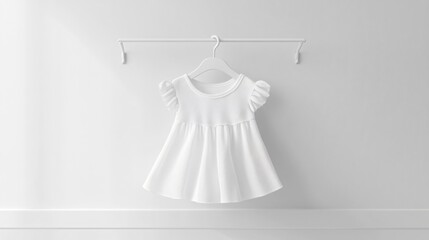 White Baby Cotton Dress Mockup on White Background for Designs and Presentations