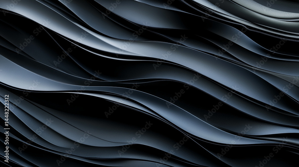 Poster dark gray, wavy abstract texture, creating a smooth, flowing design, showcasing elegance and sophist