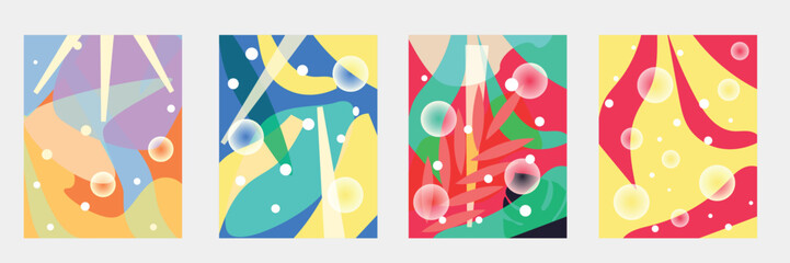 Summer tropical season card set. Summertime vacation colorful background. Vector illustration