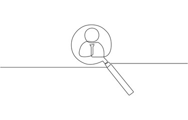 Magnifying glass with profile icon continuous one line drawing. Human Resources Sketchy Doodle Vector Line Icon with Editable Stroke.