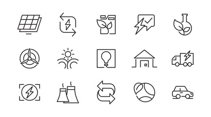 Renewable Energy line icon set. Green technology, energy, power, supply, ecology, eco, electricity, neutral, leaf, nature, solar, panel vector line icon set. Ui thin line icon pack.
