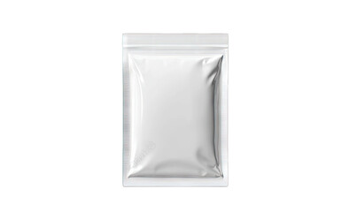 A plain. sealed white packaging pouch isolated on a clean background. ideal for showcasing product packaging design. branding. or for use in e-commerce and marketing materials