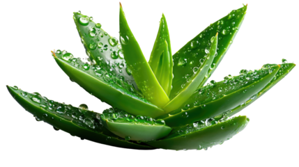 Aloe Vera in Dew: A lush, vibrant aloe vera plant glistens with droplets of dew, its spiky green leaves radiating freshness and health, a testament to nature's purity.