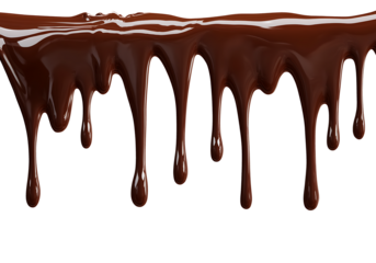 Chocolate drops, dark brown liquid glossy ganache sauce or syrup blobs, melt smudges isolated on transparent background png.