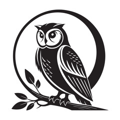 silhouette of black owl design in white background
