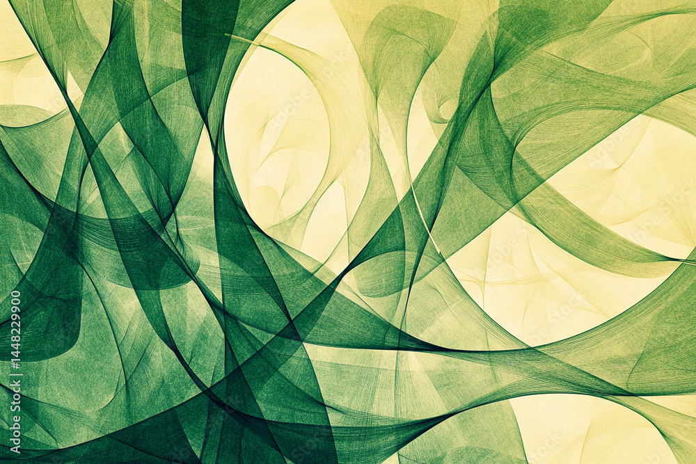Aufkleber Abstract image with green and beige translucent wave patterns creating a flowing, dynamic design, suggesting movement, energy, or fluidity