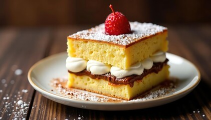 Classic Italian dessert, layered coffee-soaked ladyfingers & mascarpone , tiramisu, studio shot