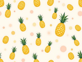 seamless pattern of pineapple slices on polka dot pastel fabric