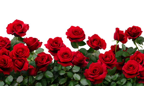 Bunch of red roses frame border for text and design for International Women's Day. Mother's Day with copy space, isolated on a transparent background PNG  - Powered by Adobe