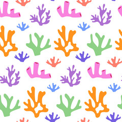 Colorful coral seamless pattern on white background