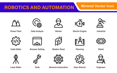 Futuristic Robotics and Automation Icon Pack – Clean Line Vector Illustrations for AI, Smart Tech, Industry 4.0, Innovation, Machine Learning