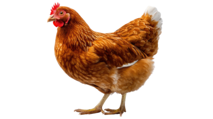 Hen in Profile: A beautiful, vibrant hen captured in a studio shot, displaying its unique feathers and natural grace, set against a clean backdrop.