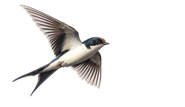 A graceful swallow in mid-flight. showcasing its elegant wings against a clear sky. symbolizing freedom and natures beauty. ideal for nature-themed projects or educational materials
