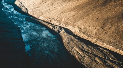 Abstract Aerial View Of Contrasting Blue And Gold Landscape Textures