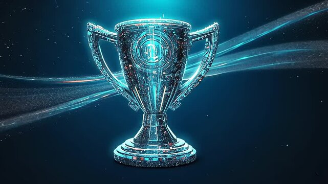 silver cup on blue background