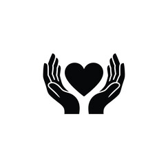 Fototapeta premium Two hands holding love icon black silhouette vector illustration