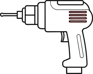 Powerful percussion drill tool illustrated in clean continuous line art drawing style emphasizing construction equipment and mechanical themes in minimal design