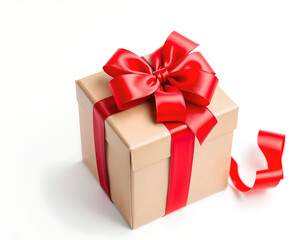 Fototapeta premium Beautifully Wrapped Gift Box with Red Satin Ribbon and Bow
