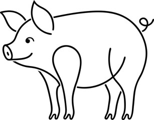 Minimalist one line art of a pig drawn in continuous style showcasing simplicity and elegance in a modern black and white vector illustration for creative design use