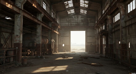 Abandoned industrial hall interior