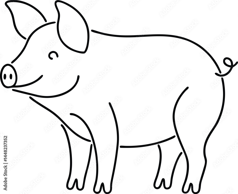 Wall mural stylish pig drawn with single continuous line in minimalist vector art design ideal for creative pro
