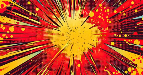A vibrant explosion graphic with dynamic lines and colors, suggesting energy and action.