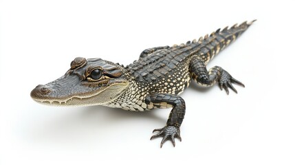 Fototapeta premium 360-degree view of a baby alligator swimming, white background