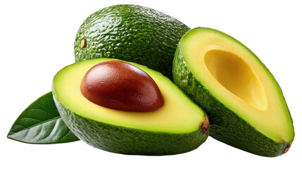 Fresh Avocado: Close-up shot showcases a ripe avocado, halved to reveal the rich green flesh, a single seed, and its potential for culinary delights.