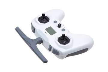 High-precision white remote controller with screen and antenna..
