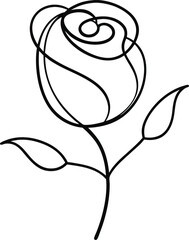 Rosebud illustration drawn with a continuous line art technique ideal for botanical art collections elegant design themes and floral decorative illustration projects