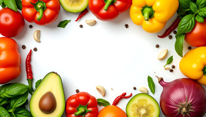Vibrant Assortment of Fresh Vegetables and Herbs on White Background